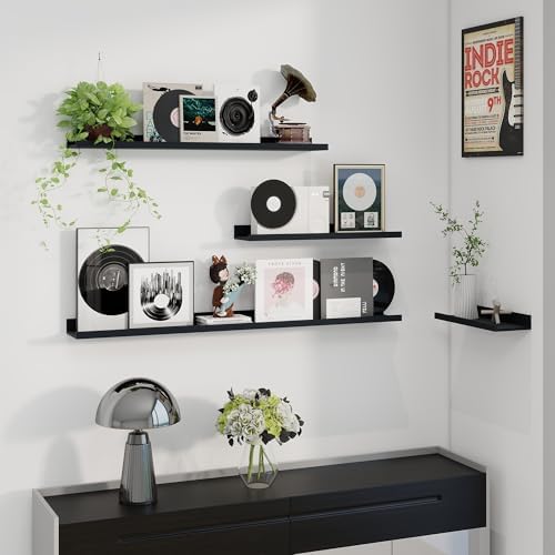 Axeman 40 Inch Floating Shelves, Black Picture Ledge Shelf Set of 3