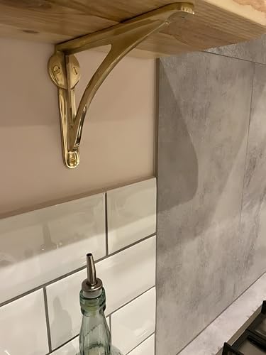 STYLENT Decor Decorative Brass Shelf Bracket, Heavy Duty and Antique Shelf Bracket for Shelving Modern L Shaped Design (