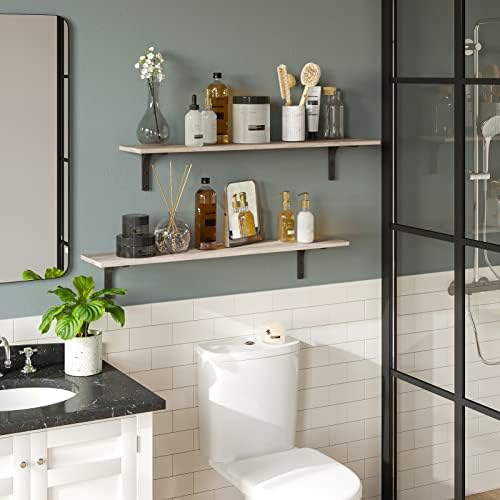 DINZI LVJ Long Wall Shelves, 39.4Inch Wooden Wall Mounted Shelves, Set of 2