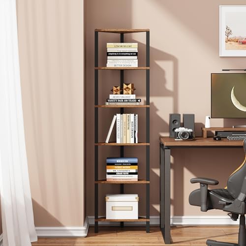 TUTOTAK Corner Shelf, 6-Tier Corner Bookshelf for Small Space