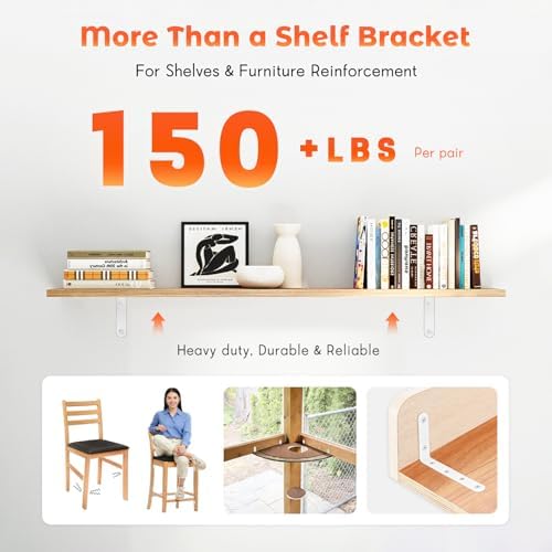 Shelf Bracket 4 Pack 5" Lx3 H 5mm Thick Heavy Duty White L Brackets