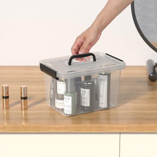 Sandmovie 6 Packs 6 Quart Clear Plastic Storage Bins with Lids, Plastic Organizer Boxes with Handles & Latches, Transpar