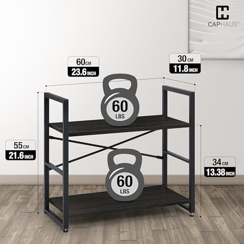 CAPHAUS 2 Tier Small Bookshelf, Bookcase Shelf Storage Organizer for Living Room, 24 Inch Width Free Standing Shelf, Ind