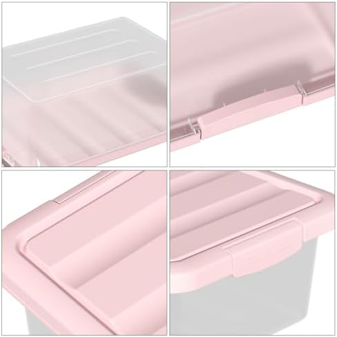 14 Quart Basic Clear Storage Box with Pink Lid (Pack of 2)