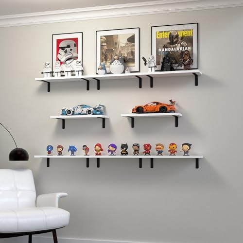 DOLLFIO Floating Wall Shelves, Decor & Storage, White, 16.5'', 8Pcs