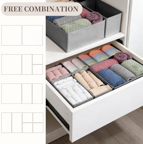 Drawer Organizer Clothes, 16 Pack Dresser Organizer Bins, Foldable Closet Organizers and Storage Fabric Dresser Bins, Shallow Drawer Dividers for Clothing, Underwears, Socks, Tie