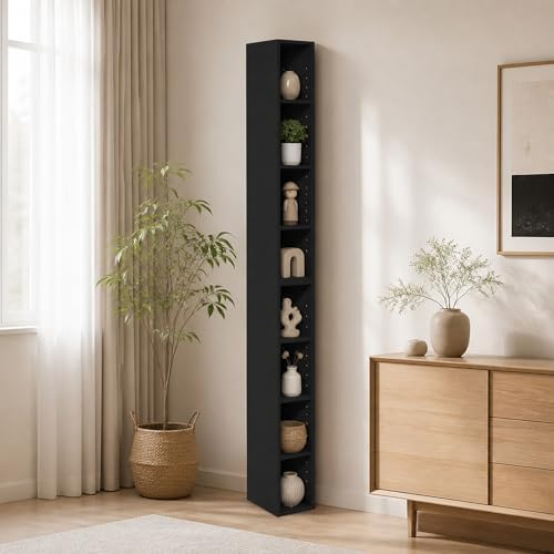 8-Tier Narrow Bookshelf with Adjustable Shelf, 6-Inch Width Bookcase, Book Shelf with Storage Shelf, 9.2 x 5.9 x 70.9, f