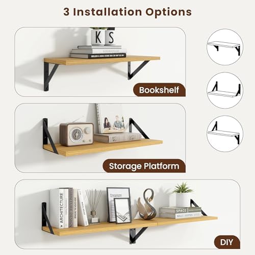 Axeman 20 Inch Floating Shelves, 8 Inch Deep Oak Wall Shelves Set of 2