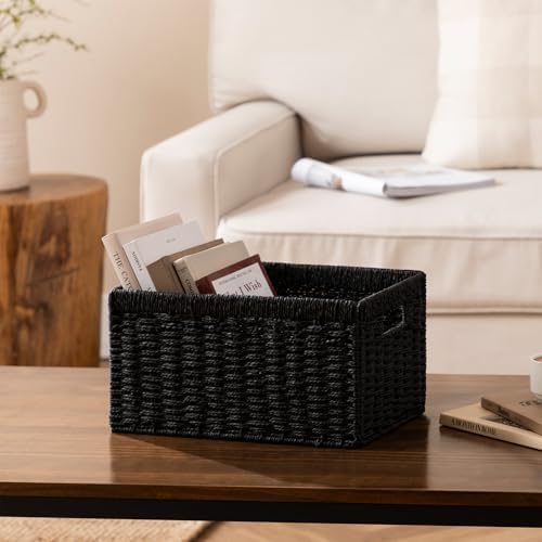 joybest Black Wicker Baskets for Shelves, Hand-woven Storage Baskets