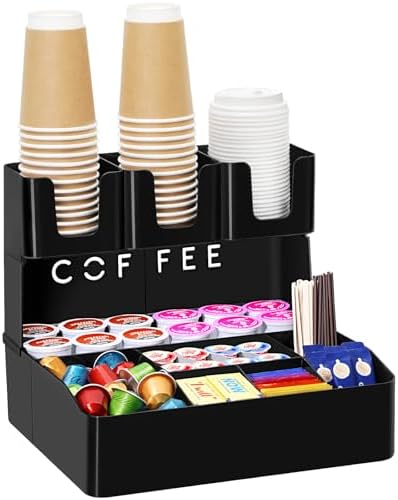 Lifewit 2-tier Coffee Station Organizer, 10 Compartments, Black, Plastic