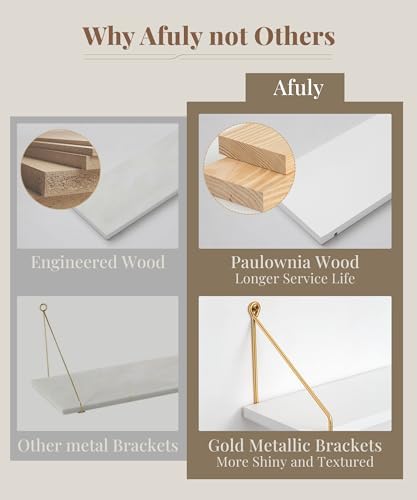 Afuly Floating Shelves for Wall, White and Gold Shelf, Display Wall Shelves