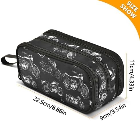 Fisyme Black White Motorcycles Pencil Case Large Capacity Pen Box Makeup Pouch Holder Organizer Stationery Bag for School Office College Traval