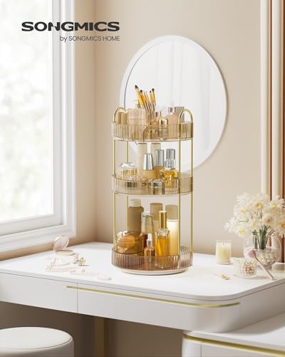 SONGMICS 3-Tier Makeup Organizer, Round Rotating, Customizable