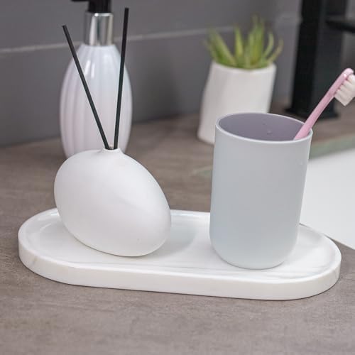 Marble Tray 9.8”x4.7”x0.6”| Oval Stone Tray for Kitchen Counter, Bathroom Vanity & Jewelry Organization – Natural Durabl