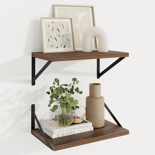 Axeman Deep Floating Shelves, 16'' x 10'' Walnut Wall Shelves Set of 2