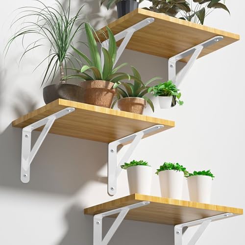 Heavy Duty Shelf Brackets Wall Mount Steel Bracket Wall Brackets for Shelves (White, 6 x 4 Inch-6 Pairs)