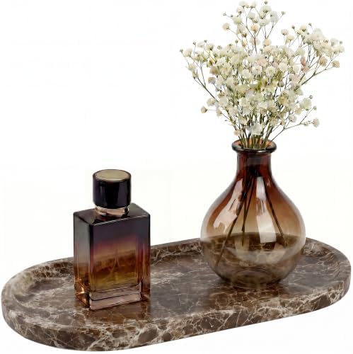 YKAJO Crystal Coffee Brown Oval Marble Tray, 11.8x5.9 Perfume Organizer