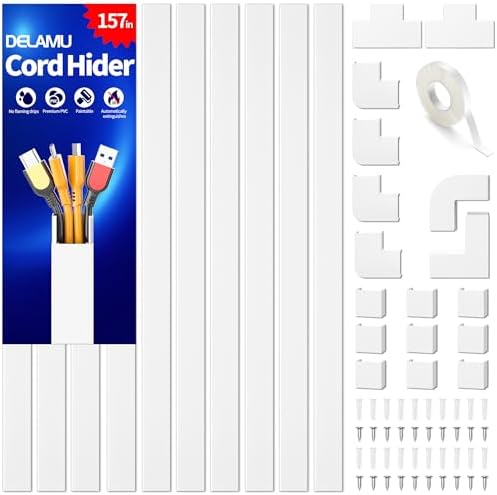 Delamu 157in Cord Hider Wall, TV Cable Hider Cord Covers for Wires on Wall, Large Cable Management Raceway, Paintable Wi