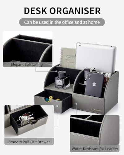 VLANDO PU Leather Desk Drawer Organizer with 6 Compartments