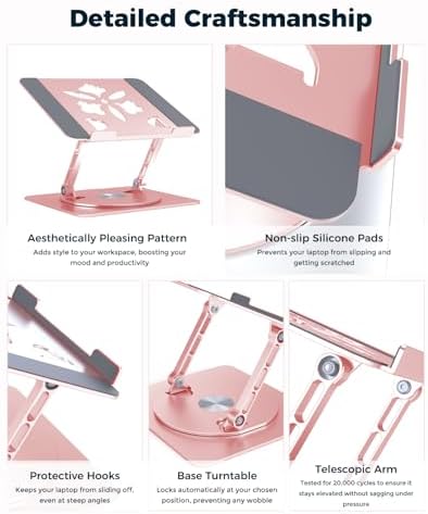 Aoviho 360° Rotating Laptop Stand for Desk | Adjustable, Foldable, Portable Aluminum Ergonomic Riser | Compatible with M