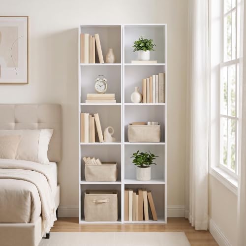 5 Cube Storage Organizer, 5 Tier Narrow Bookshelf, White Cube Shelf