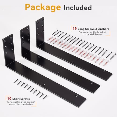 3 Pack Countertop Support Bracket 16"x6"x2.5", Premium Heavy Duty Solid Steel Hidden L Bracket, 1/4" Thick for Granite, 