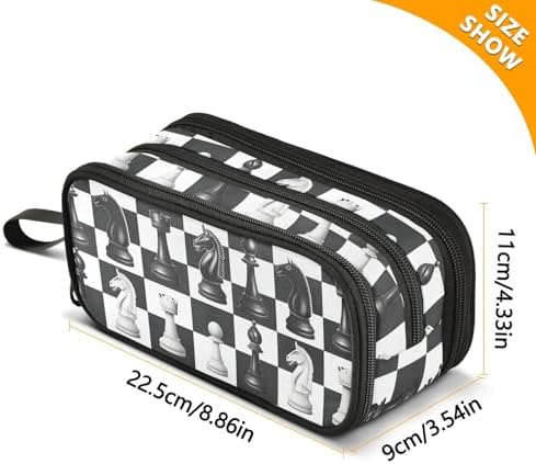 Chess Checkered Plaid Pencil Case Box Boys Girls Large Pencil Pouch Zipper Compartments Big Capacity Stationery Pen Bag Organizer for Kids Teens Adults School Office