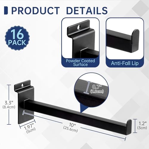 16 Pack Heavy Duty Tube Slatwall Shelf Brackets, Metal Tubular Slat Wall Brackets with Lip, Slatwall Accessories for Gar