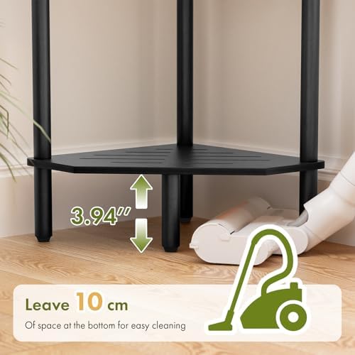 Black Corner Bathroom Shelf, 3 Tier Bamboo Kitchen Corner Shelves, Display Shelf, Shower Corner Caddy, Indoor Plant Stan