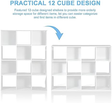 SUPER DEAL 12-Compartment Open Shelf Bookcase, 47 inch Wide Cube Storage Cabinet Wood Cubical Bookshelves Display Unit w