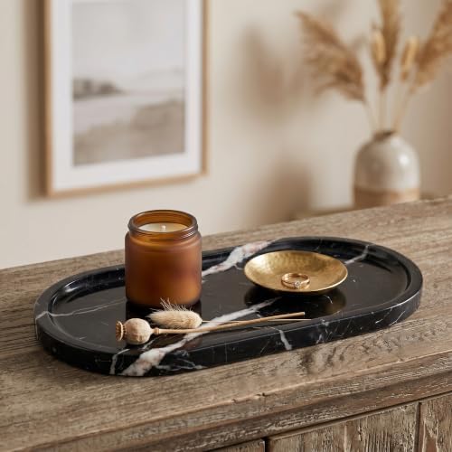YKAJO Nero Marquina Oval Marble Tray, 11.8x5.9 Vanity Perfume Organizer
