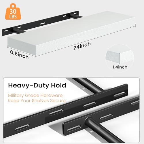 Fun Memories Floating Shelves for Wall 24 Inch, Set of 2 – Wall-Mounted Storage & Display Shelf with Invisible Bracket, 