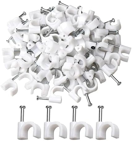 Cable Clips (4mm+6mm)200pcs Wire Fastener Wall Pins with Metal Nails for Cable Management, Cord Organizer, Round Wire Cl
