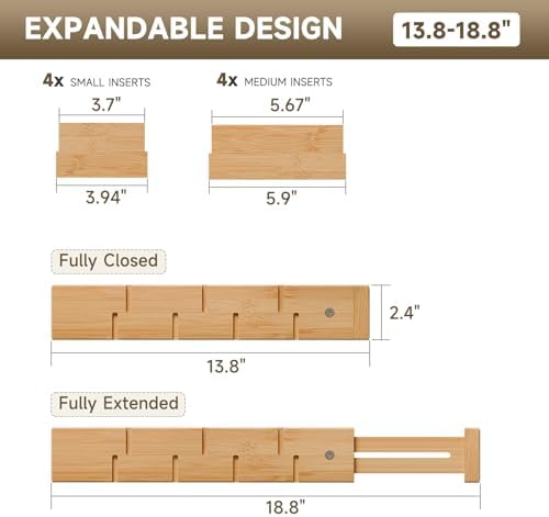 Bamboo Drawer Dividers, Expandable Kitchen Drawer Organizer