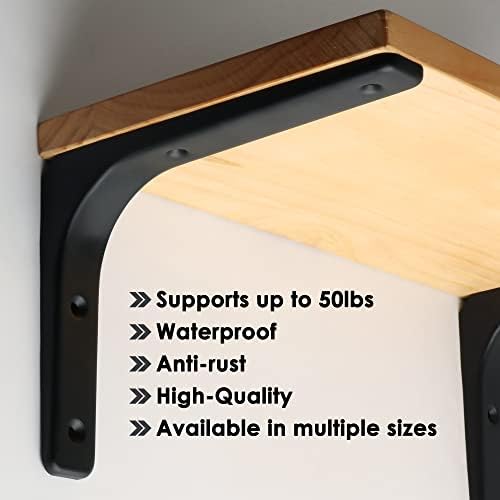 SAYAYO Wall Shelf Bracket Black, 8 X 6 Inch Heavy Duty L Bracket for Wood
