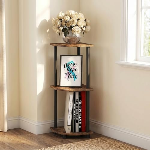 3-Tier Corner Shelf, Display Storage Shelves with Open Shelves, Corner Bookshelf for Organization and Storage, Home Offi
