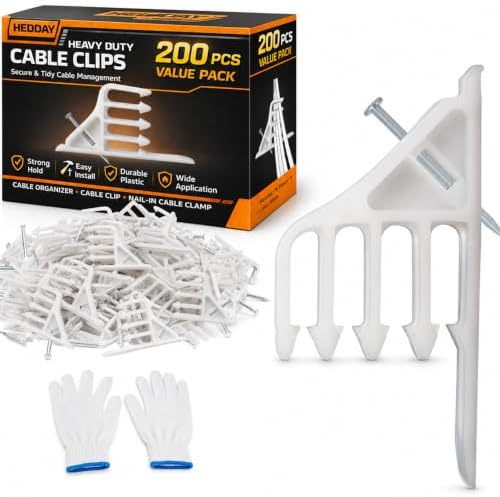 Multi-Cable Staples 200 Pack, White Electrical Wire Stackers, Steel Nails