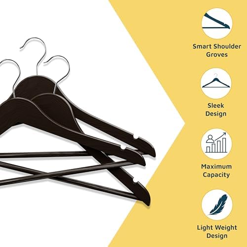 Lifemaster Wooden Clothes Hangers – with 360 Degree Swivel Hook and Non-Slip Shoulder Notch, Holds Up to 10 lbs, Pants B
