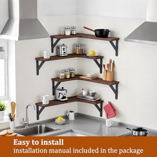 5 Pack Floating Shelves, Rustic Wood, Dark Brown
