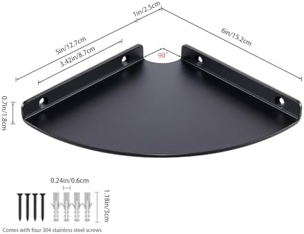 6 Inch Small Corner Shelf - Heavy Duty 3.0mm Aluminum Alloy Wall Mounted Floating Shelf for Bathroom, Kitchen, Living Ro