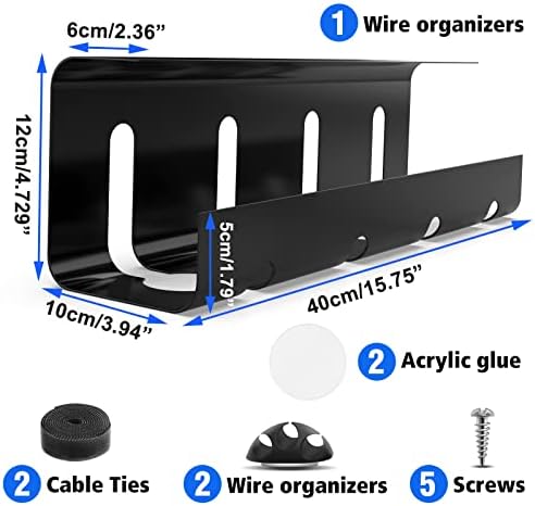 Under Desk Cable Management Tray, No Drill 2 x 15.7 in Steel Tray With Wire and Cord Organizer, 2Pack Black Cable Racewa