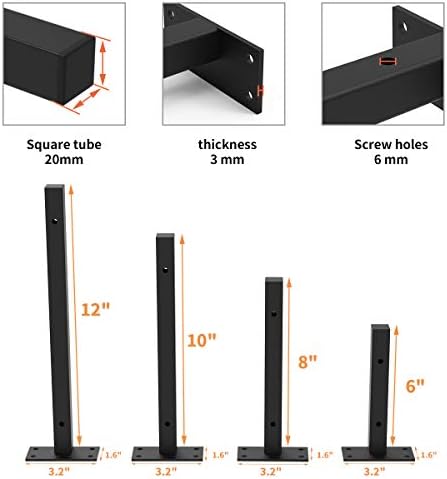 Jorohiker Heavy Duty Floating Shelf Brackets 8 Inch,6 Pack (Black)