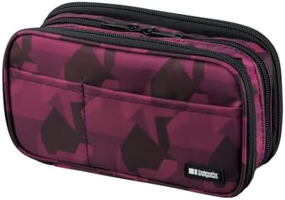 LIHIT LAB Large Capacity Triple Zipper Pencil Case For School Office College, Big Capacity 8 Compartments Pencil Bag Holder Adults Teen Boys Girls, Travel Cosmetics Storage, Maroon Camo (A7556-133)