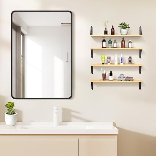 ROMGUAR CRAFT Wood Wall Floating Shelves Set of 4, 23.6" x 6" - Natural
