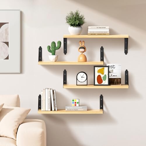 ROMGUAR CRAFT Wood Wall Floating Shelves Set of 4, 17" x 6" - Natural
