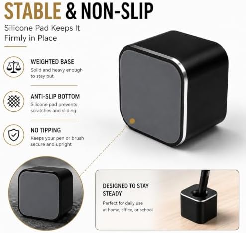 Coideal Single Pen Holder for Desk, Aluminum Fountain Pen Stand, Black