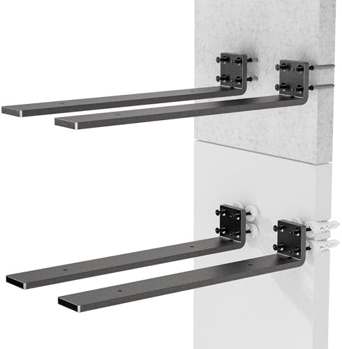 Ultra-Strong 12-Inch Steel Shelf Brackets (Pack of 4) - Easy Mount, Heavy Duty, Black Matte Finish,Shelf Bracket Multi-S