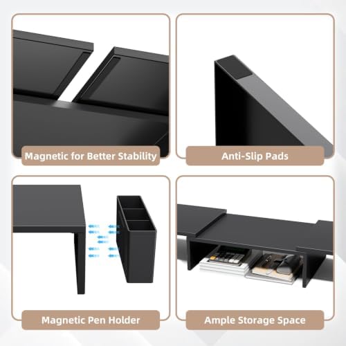 AUPSEN Dual Monitor Stand Riser with 2 Pen Holders, Desk Organizer, Black