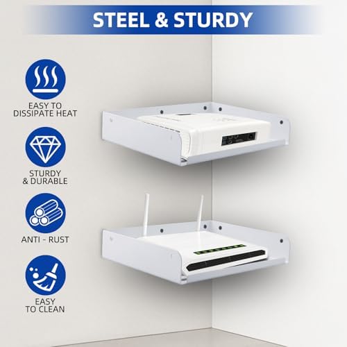 Metal Floating Shelf 9 x 6.9 Inch, Compact Wall Mounted Shelf with Lip for Router, Game Console, AV Equipment
