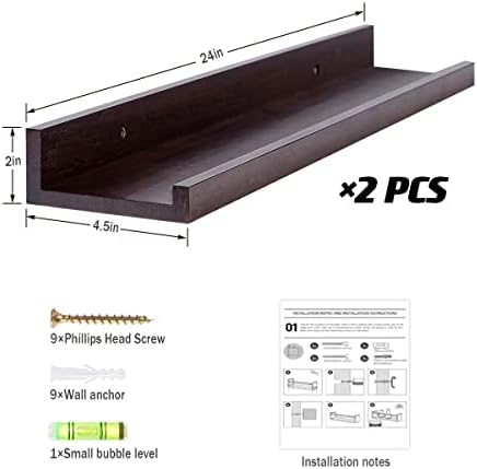 AZSKY Floating Book Shelves Wall Mounted Photo Shelf Picture Ledge Deep Walnut Display Shelves for Home Living Room Bedr